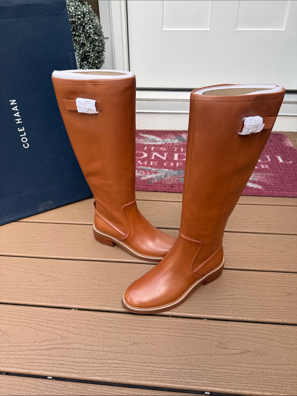 Cole Haan Women's Silvana Tall Buckle Boots, British Tan Leather, 7.5-B US